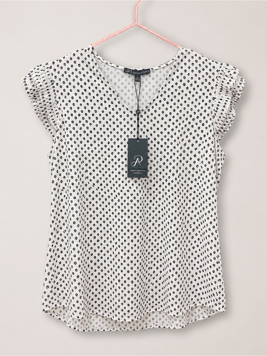 Adrianna Papell Tops - Adrianna Papell White Polka Dot V-Neck Flutter Sleeve Blouse